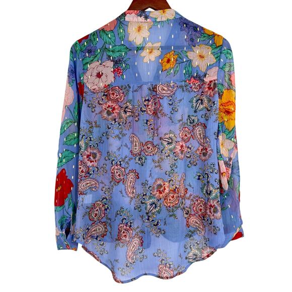 NEW NWOT Figueroa Fig & Flower Anthropologie Sparkly Blouse Shirt Top Tropical - Picture 9 of 9